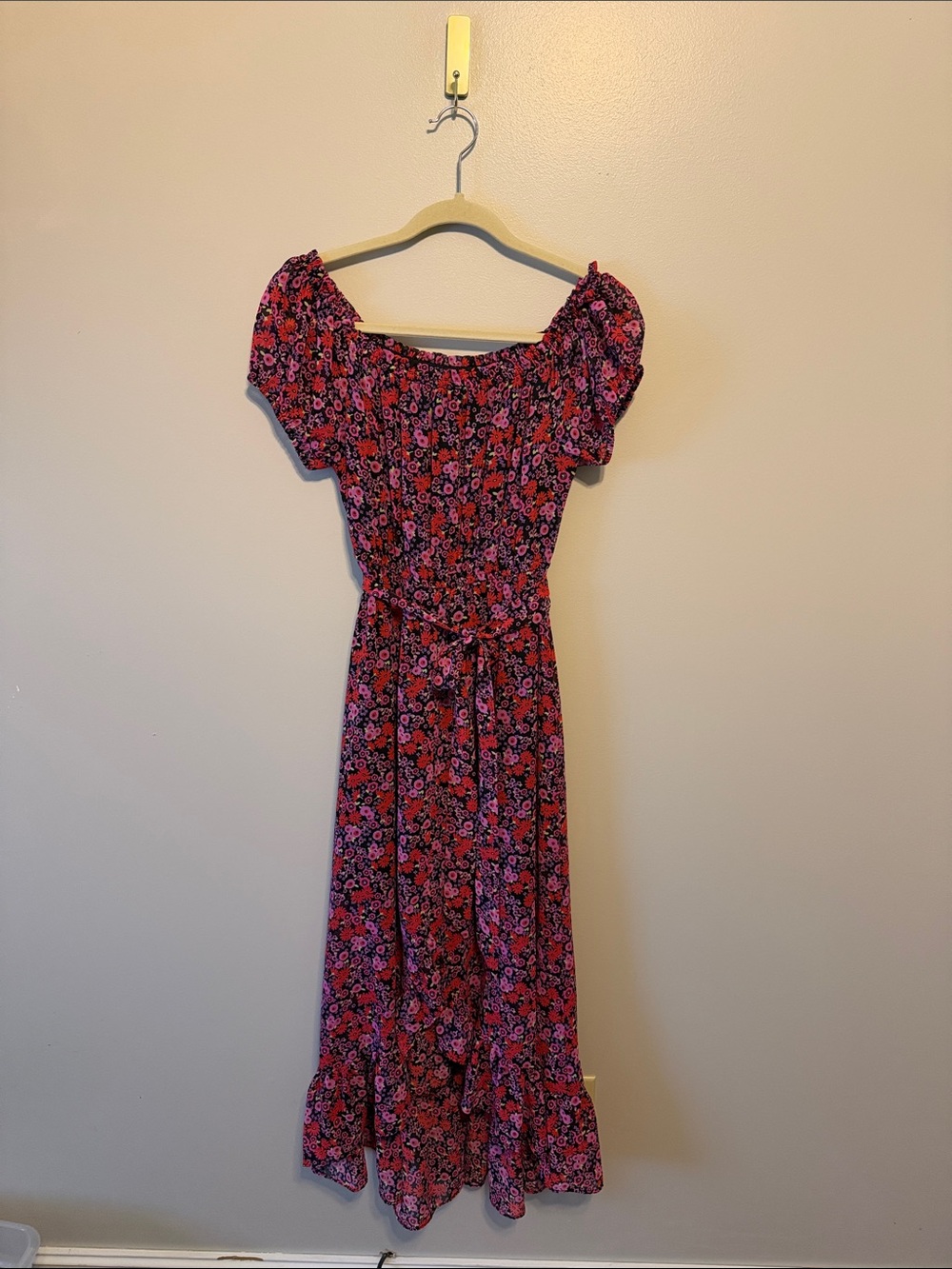 Bar III Pink Floral Off the Shoulder High Low Dress